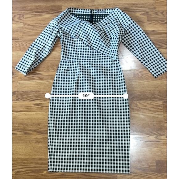 Lela Rose gingham black & white checkered off-the-shoulder midi dress size 10 - Picture 8 of 16
